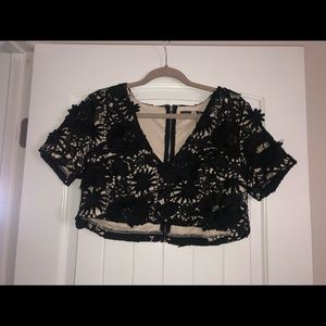 Black crochet lace crop top